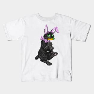 Bobtail BunnyCat: Black Tabby (Pink) Kids T-Shirt